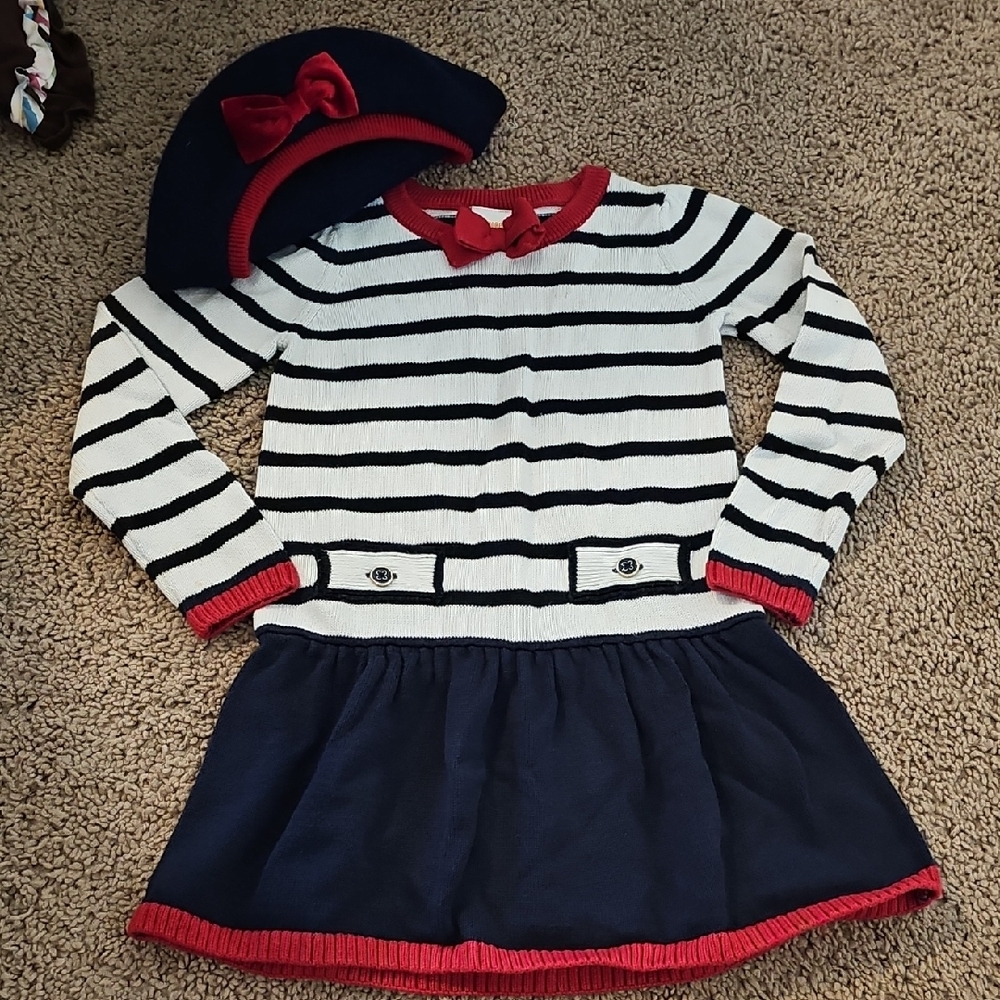 Gymboree Navy and Red Striped Dress with Hat